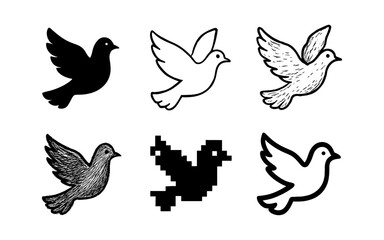 Diverse bird designs: silhouette, outline, sketch, retro, minimalist