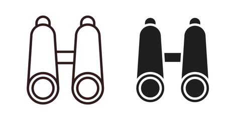 Binoculars icons design is in black and white, line stock illustration