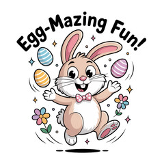 Jumping Easter Bunny Juggling Eggs with Flowers rabbit isolated on a transparent background