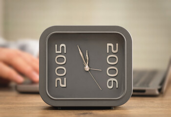 Desk clock showing years 2005 and 2006