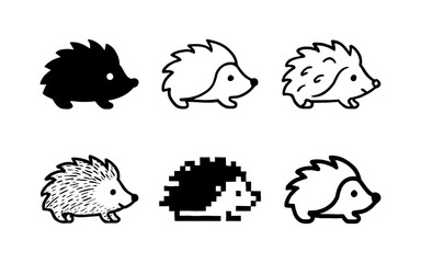 Fototapeta premium Hedgehog art styles: silhouette, line art, pixel, and more