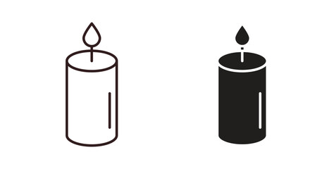 Candle icons design is in black and white, line stock illustration