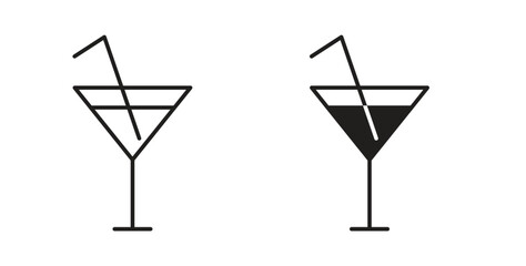 Cocktail icons design is in black and white, line stock illustration
