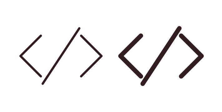 Code icons design is in black and white, line stock illustration