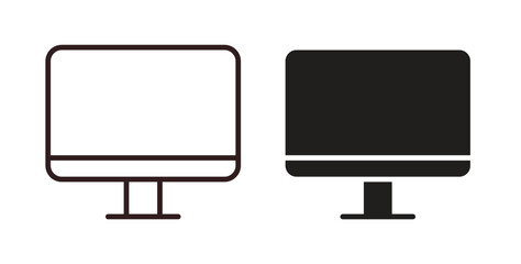 Desktop icons design is in black and white, line stock illustration