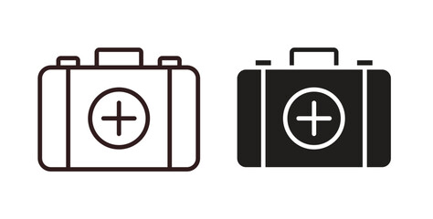 Doctor bag icons design is in black and white, line stock illustration