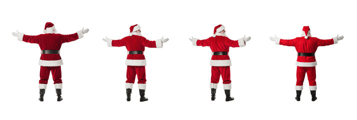 Rear View Santa Claus Figures Collection with Arms Open, Isolated Christmas Element with Oil Paint Texture (PNG)