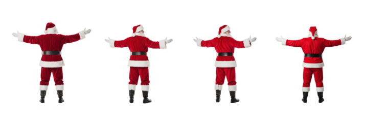 Rear View Santa Claus Figures Collection with Arms Open, Isolated Christmas Element with Oil Paint Texture (PNG)