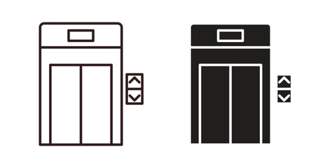 Elevator icons design is in black and white, line stock illustration