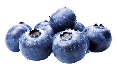 Fresh ripe blueberries isolated on white with water droplets