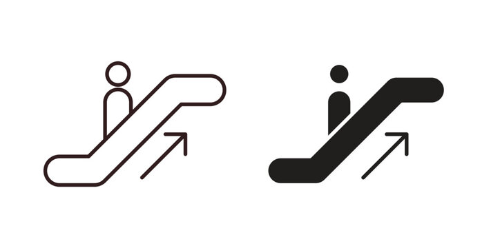 Escalator icons design is in black and white, line stock illustration