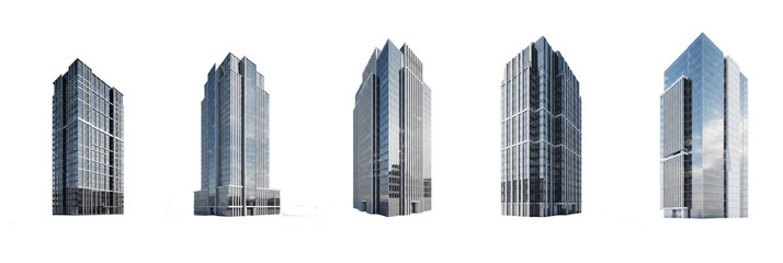 Collection of Modern Office Building Skyscrapers, Isolated on white background with Oil Paint Texture (PNG)