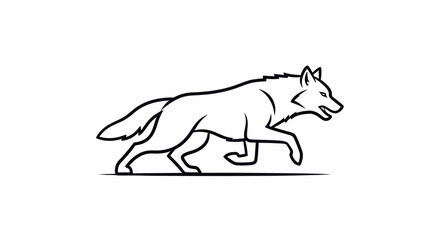 Line Art Illustration of a Running Wolf with Focused Expression.