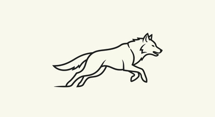 Line Art Illustration of a Wolf in Mid-Leap.