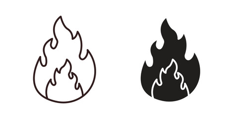 Fire icons design is in black and white, line stock illustration