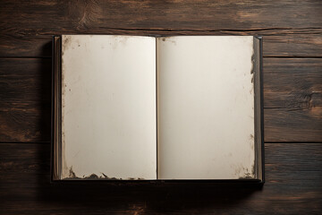 Timeworn journal with empty pages displayed on a shabby chic painted wooden surface