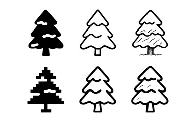Fototapeta premium Set of six stylized evergreen silhouettes in various artistic styles
