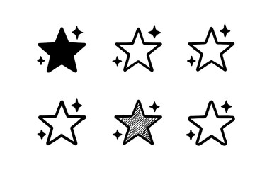 Fototapeta premium Hand drawn star icons set with sketch and outline designs