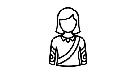 Line drawing of a woman with a shoulder strap.