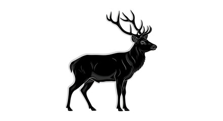 Majestic Black Stag with Impressive Antlers Standing Tall.