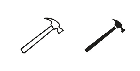 Hammer icons design is in black and white, line stock illustration