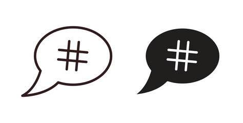 Hashtag icons design is in black and white, line stock illustration