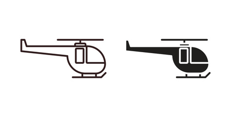 Helicopter icons design is in black and white, line stock illustration