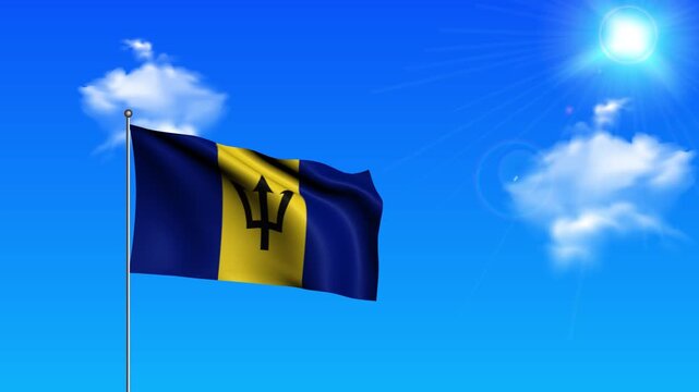 Realistic Standing Vertical BARBADOS Wavy Flag on Metallic Pole with Loop Animation