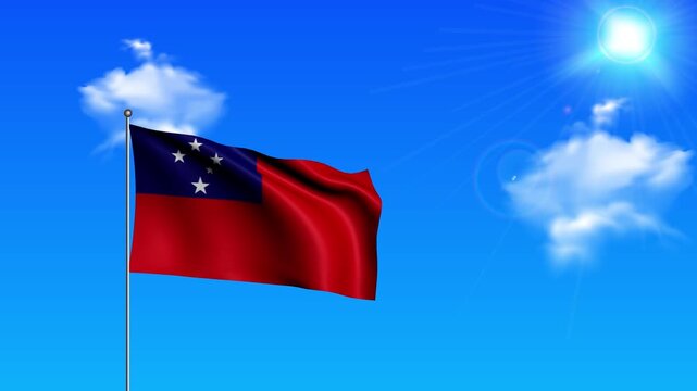Realistic Standing Vertical SAMOA Wavy Flag on Metallic Pole with Loop Animation