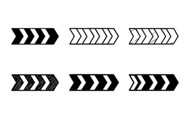 Black and white chevron arrows collection in hand drawn and grunge styles