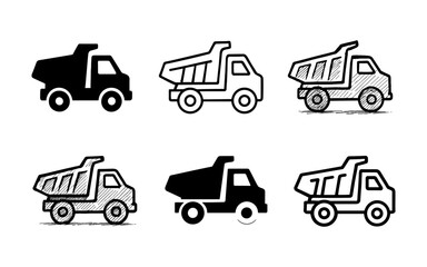 Obraz premium Minimalist set of dump truck icons in various outline styles