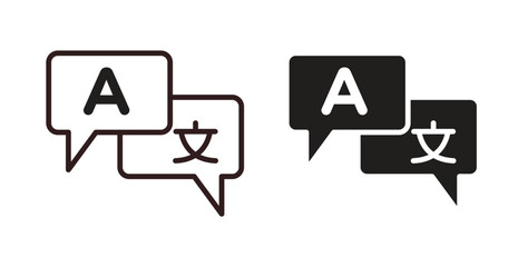 Language icons design is in black and white, line stock illustration