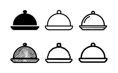 Fototapeta premium Variety of food cloche icons in different artistic styles