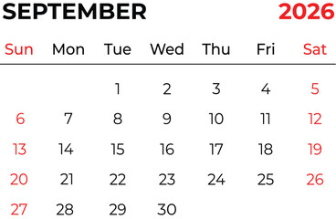 August 2026 Clean Minimal Monthly Calendar Template with Sunday Start