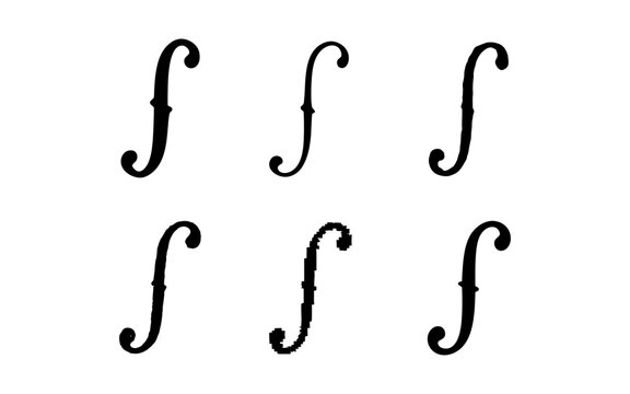 Set of abstract violin f-hole designs in various artistic styles