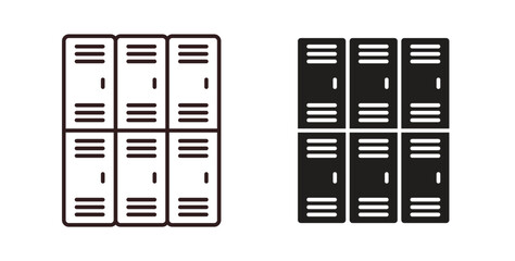 Lockers icons design is in black and white, line stock illustration