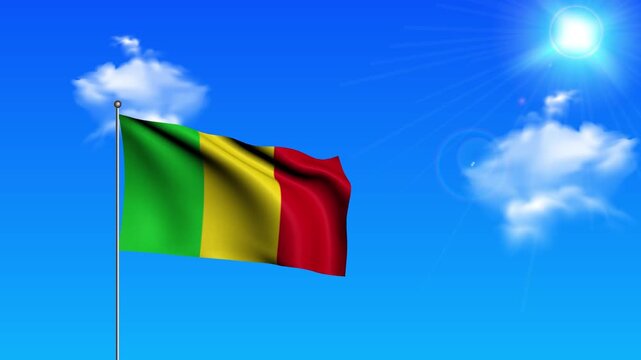 Realistic Standing Vertical MALI Wavy Flag on Metallic Pole with Loop Animation