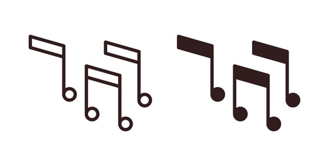 Music note icons design is in black and white, line stock illustration