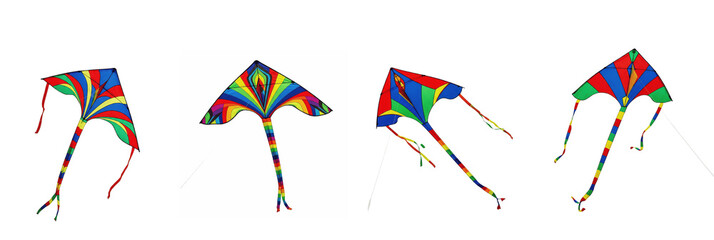 Set of Colorful Rainbow Diamond Kites, Oil Paint Effect, PNG