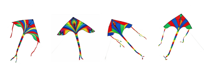 Set of Colorful Rainbow Diamond Kites, Oil Paint Effect, PNG