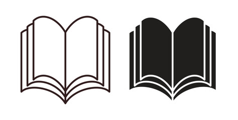 open book icons design is in black and white, line stock illustration