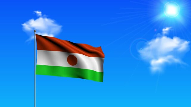 Realistic Standing Vertical NIGER Wavy Flag on Metallic Pole with Loop Animation
