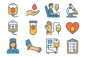 Blood donation icons illustrated collection for medical use.