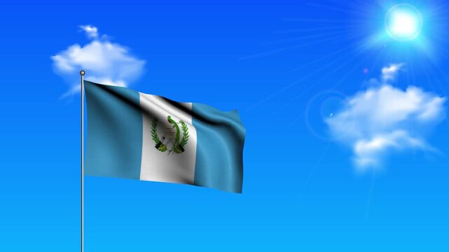 Realistic Standing Vertical GUATEMALA Wavy Flag on Metallic Pole with Loop Animation