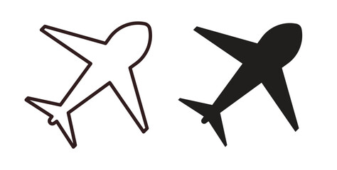 Plane icons design is in black and white, line stock illustration