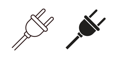 Plug icons design is in black and white, line stock illustration