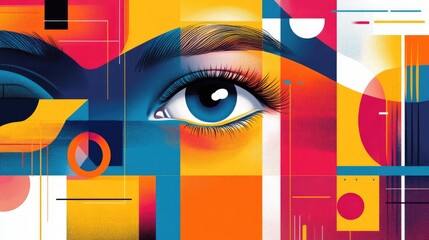 A striking artistic depiction of a human eye with vibrant and geometric shapes and colors AI Generative