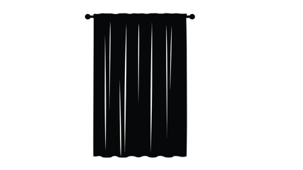 A simple illustration depicting a black curtain hanging on a white wall background