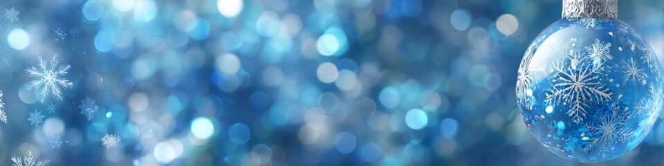 Elegant transparent Christmas ornament with snowflake patterns symbolizes winter holidays and festive celebrations, ideal for seasonal marketing or greeting card backgrounds