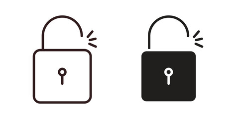 Unlock icons design is in black and white, line stock illustration